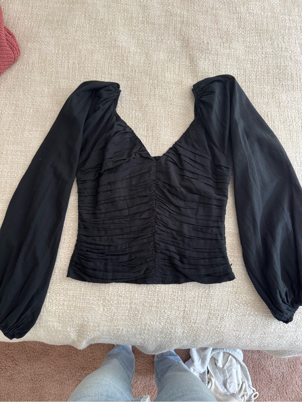Abercrombie Black Ruched V-Neck Long Sleeve Top NWOT